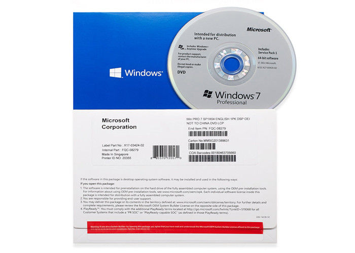 Microsoft Windows 7 Professional SP1 64 Bit 32 Bit OEM Box English French Italian